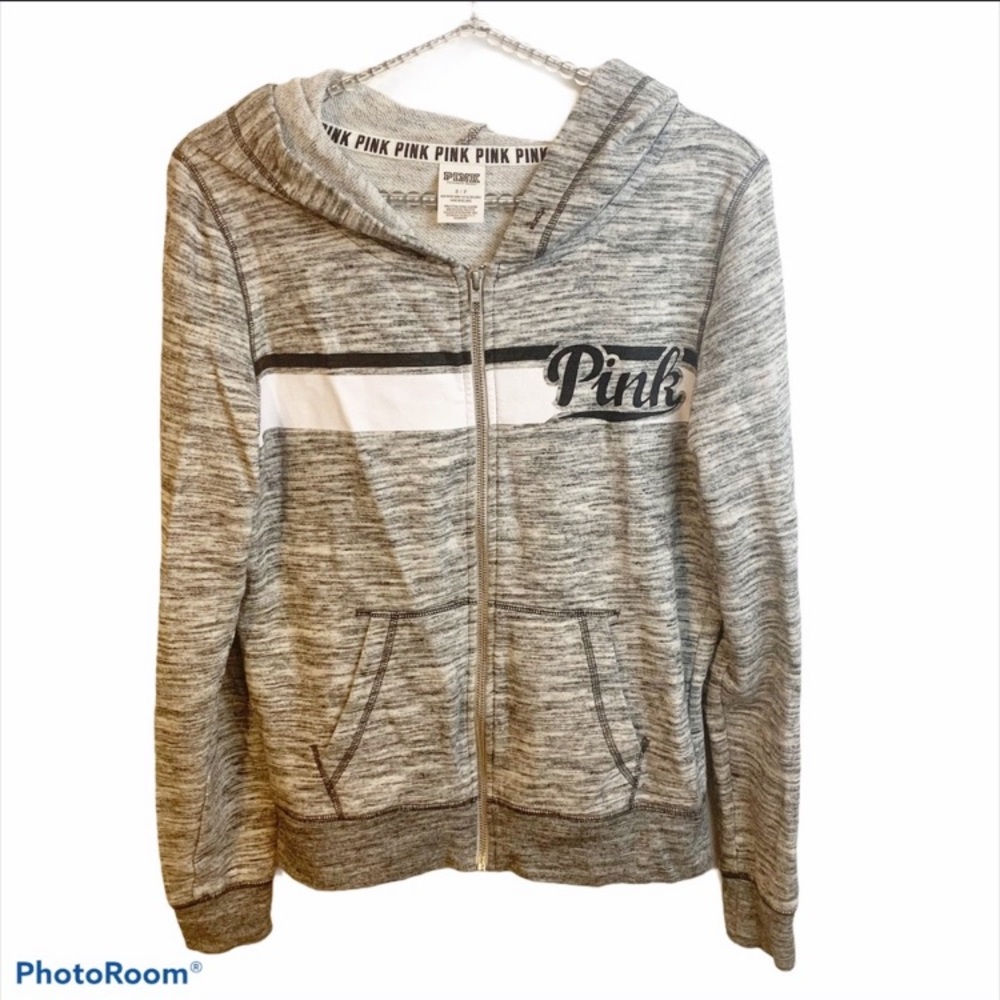 Victoria’s Secret Pink Size Small Grey Hooded Zip Up Jacket Sweatshirt